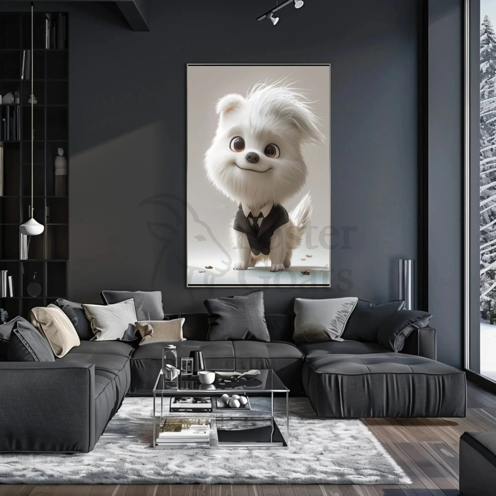 Stylized Cartoon Dog in Suit - Animal Poster PosterGoat