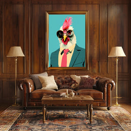Stylized Chicken in Formal Attire Pop Culture Poster PosterGoat