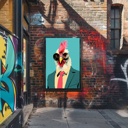Stylized Chicken in Formal Attire Pop Culture Poster PosterGoat