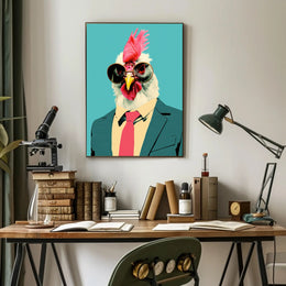 Stylized Chicken in Formal Attire Pop Culture Poster PosterGoat