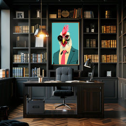 Stylized Chicken in Formal Attire Pop Culture Poster PosterGoat