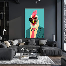 Stylized Chicken in Formal Attire Pop Culture Poster PosterGoat