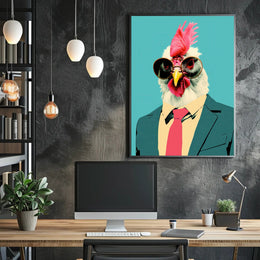 Stylized Chicken in Formal Attire Pop Culture Poster PosterGoat