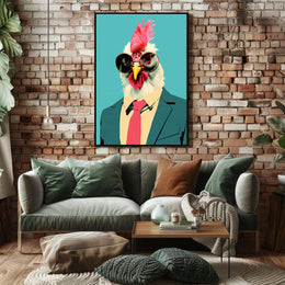 Stylized Chicken in Formal Attire Pop Culture Poster PosterGoat