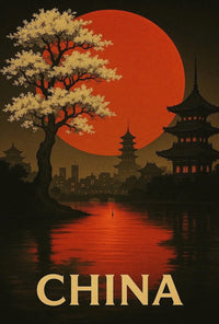 Stylized China Poster: Vintage Travel Art PosterGoat