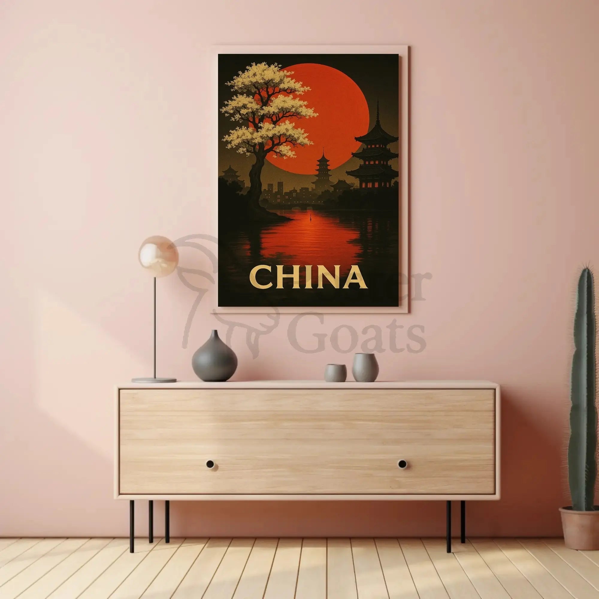 Stylized China Poster: Vintage Travel Art PosterGoat