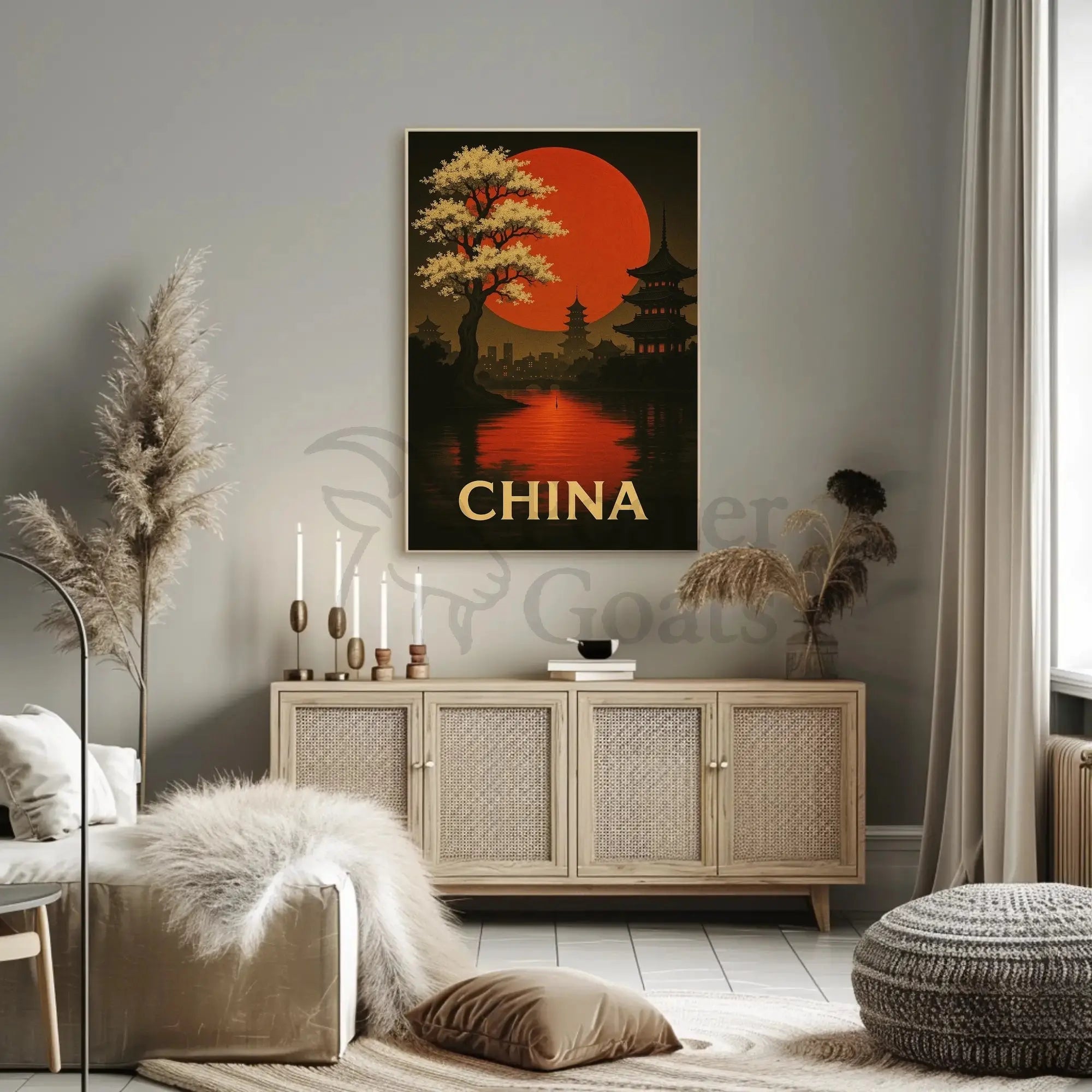 Stylized China Poster: Vintage Travel Art PosterGoat