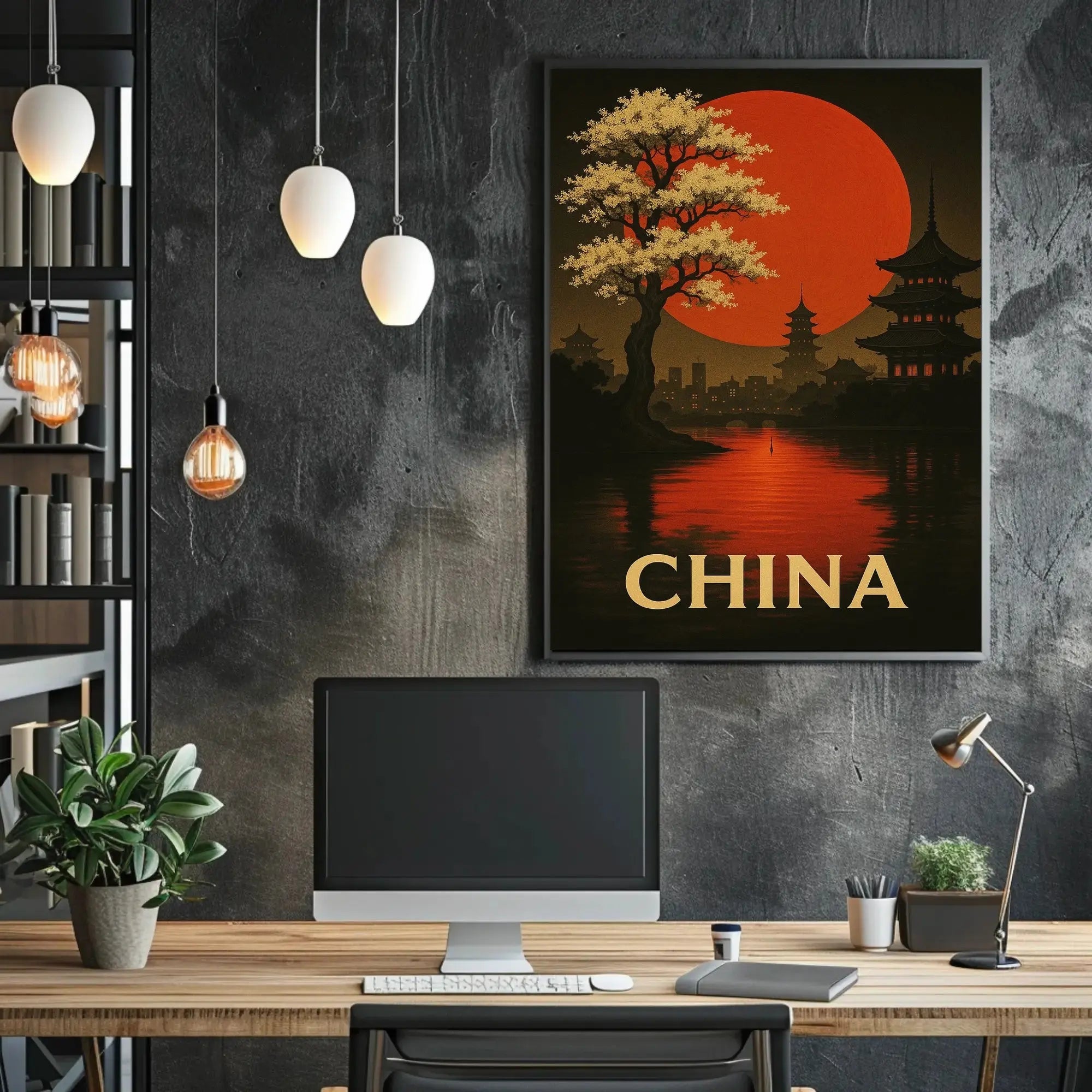 Stylized China Poster: Vintage Travel Art PosterGoat