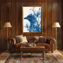 Stylized Crow and Floral Double Exposure Artistic Poster PosterGoat
