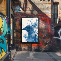 Stylized Crow and Floral Double Exposure Artistic Poster PosterGoat