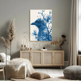 Stylized Crow and Floral Double Exposure Artistic Poster PosterGoat