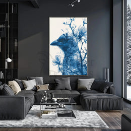 Stylized Crow and Floral Double Exposure Artistic Poster PosterGoat