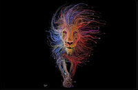 Stylized Dynamic Lion Illustration: Vibrant Artistic Animal Poster PosterGoat
