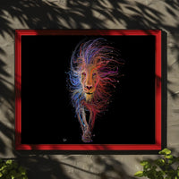Stylized Dynamic Lion Illustration: Vibrant Artistic Animal Poster PosterGoat
