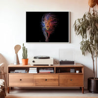 Stylized Dynamic Lion Illustration: Vibrant Artistic Animal Poster PosterGoat