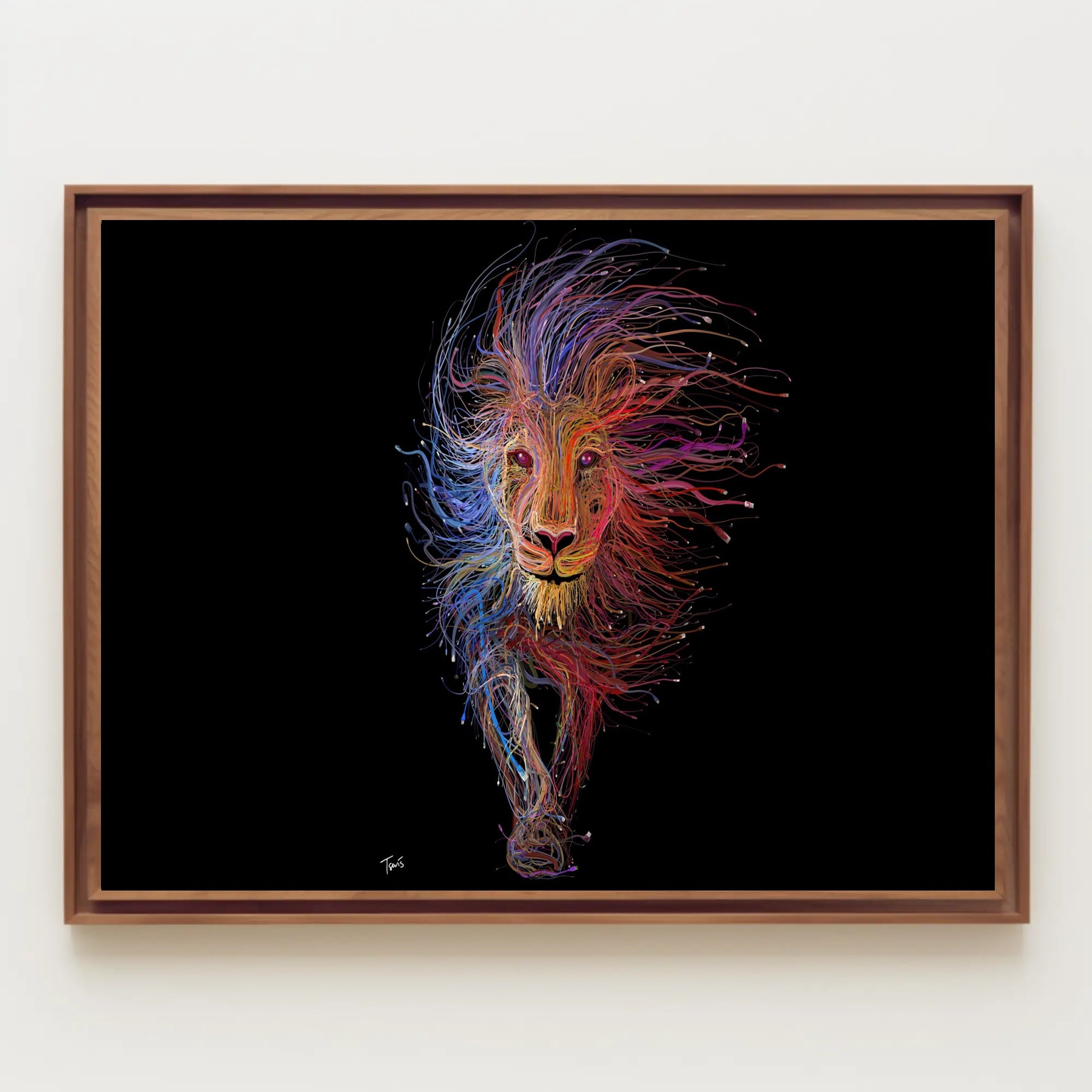 Stylized Dynamic Lion Illustration: Vibrant Artistic Animal Poster PosterGoat