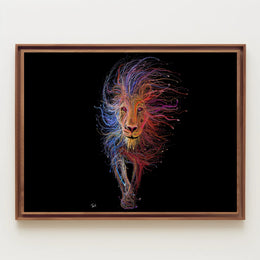 Stylized Dynamic Lion Illustration: Vibrant Artistic Animal Poster PosterGoat