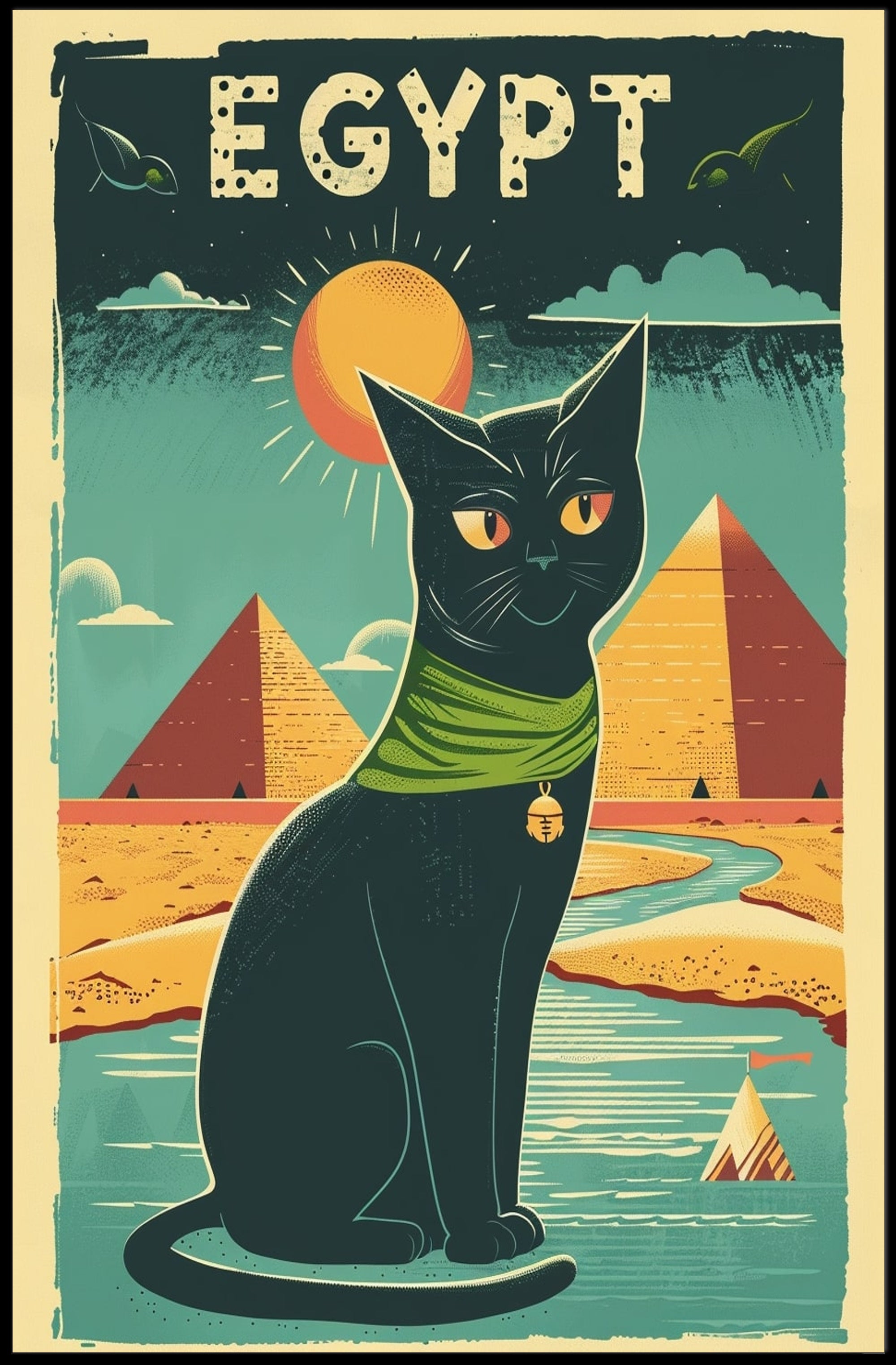 Stylized Egyptian Black Cat Poster PosterGoat