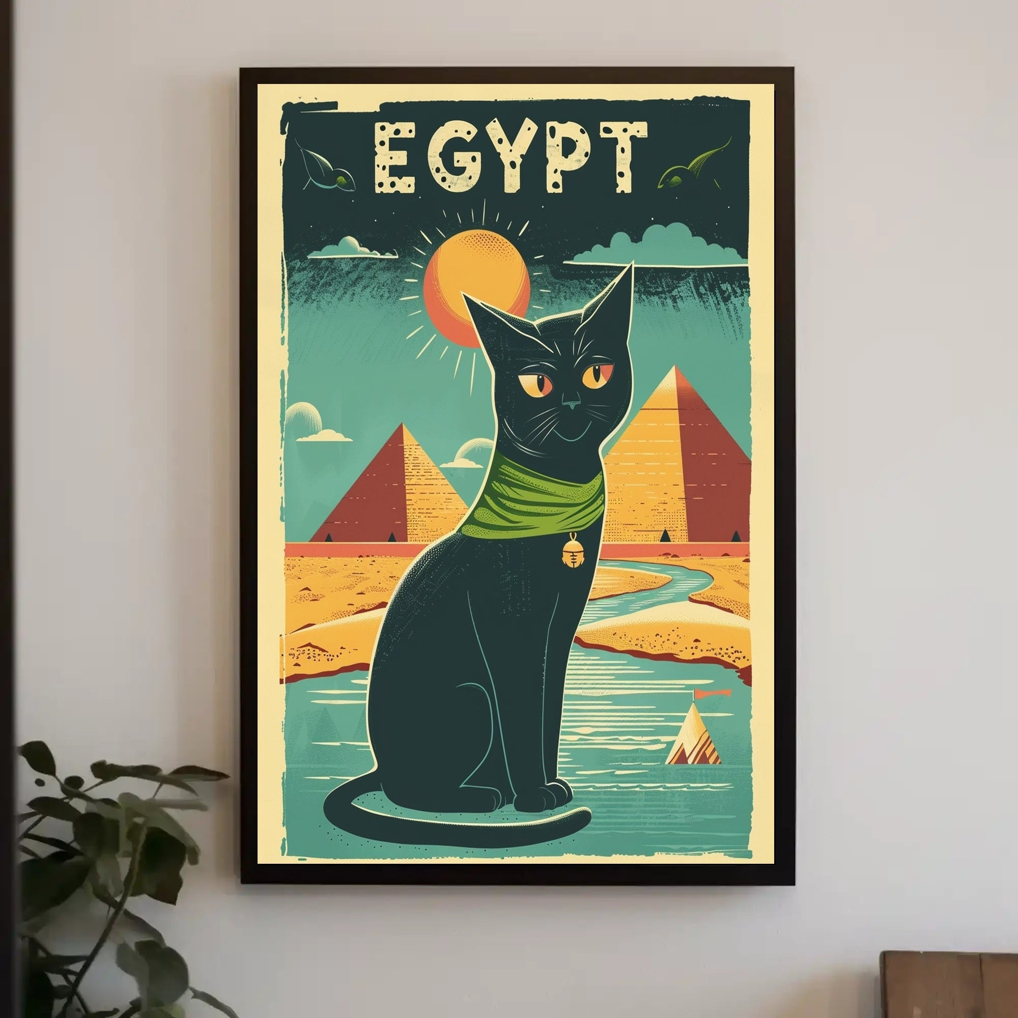 Stylized Egyptian Black Cat Poster PosterGoat