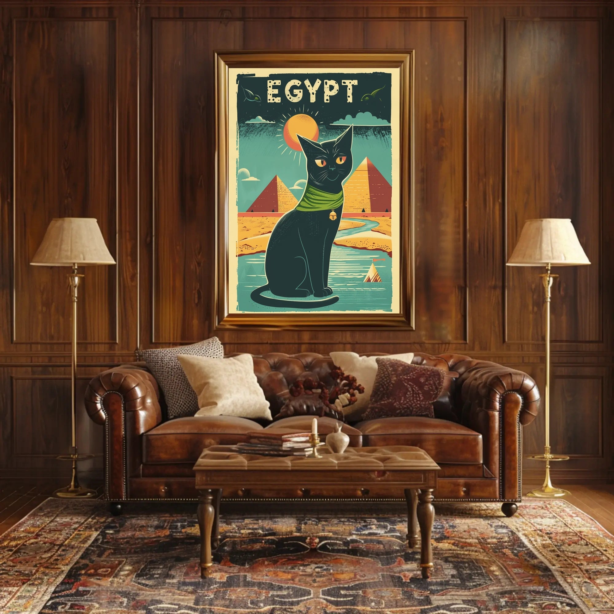 Stylized Egyptian Black Cat Poster PosterGoat