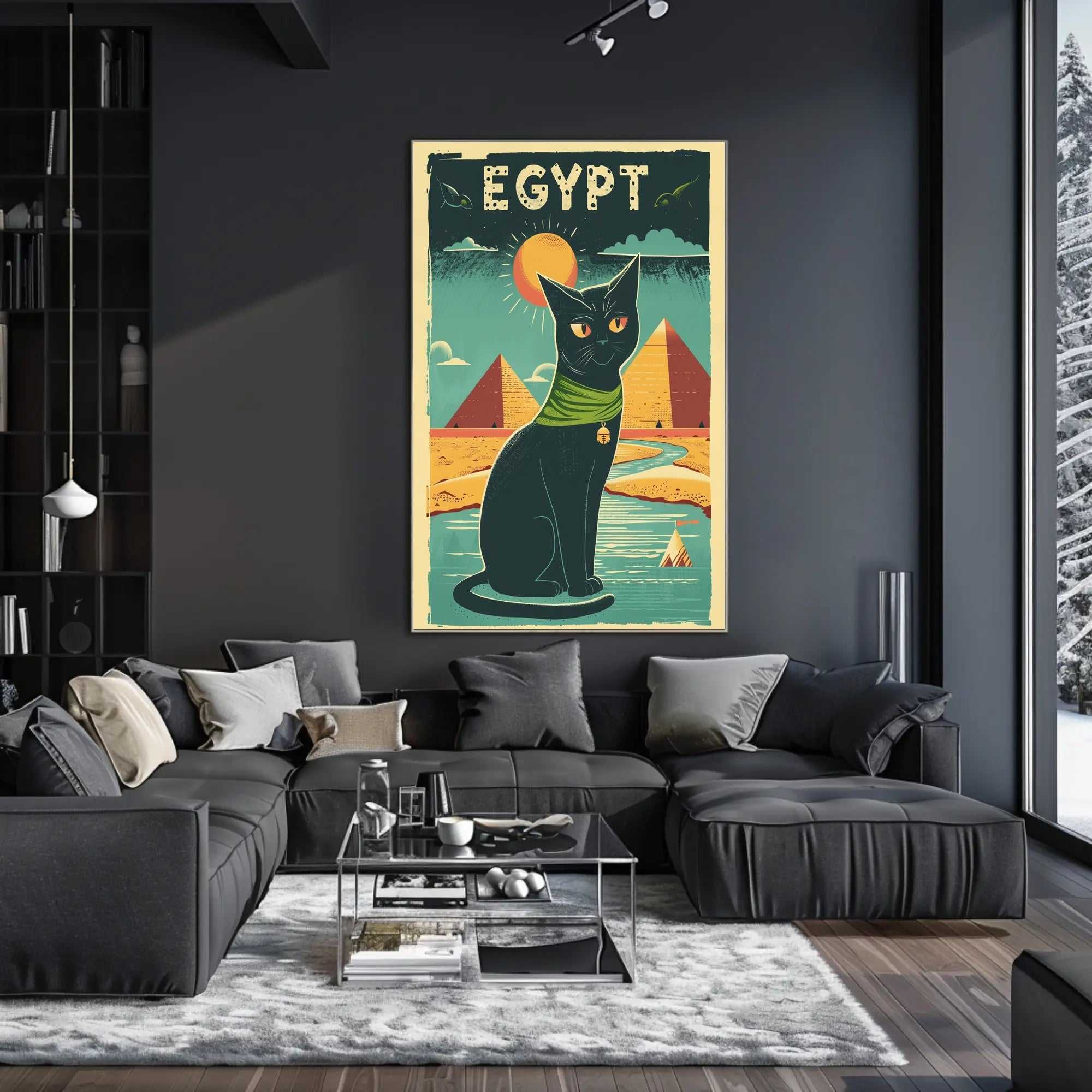Stylized Egyptian Black Cat Poster PosterGoat