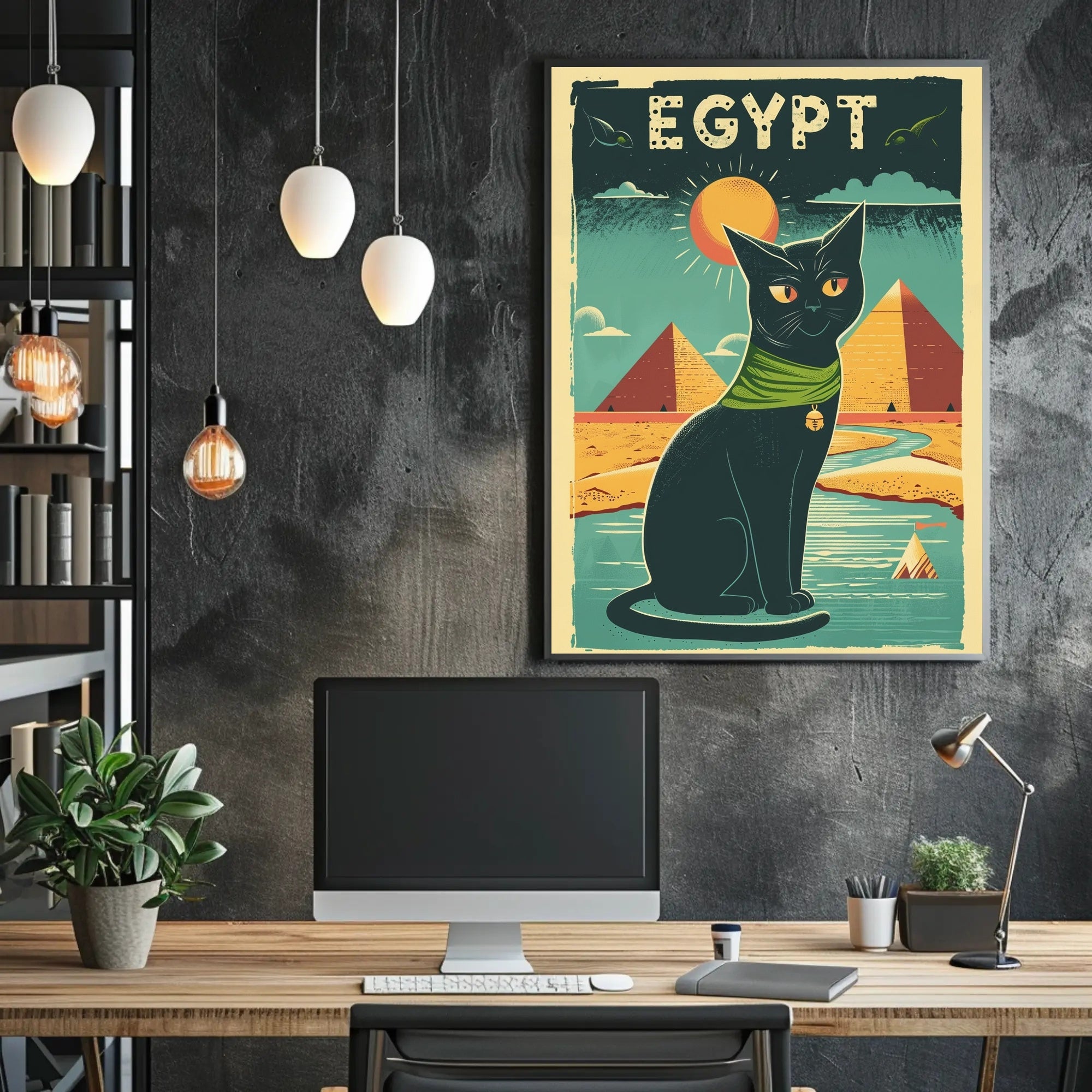 Stylized Egyptian Black Cat Poster PosterGoat