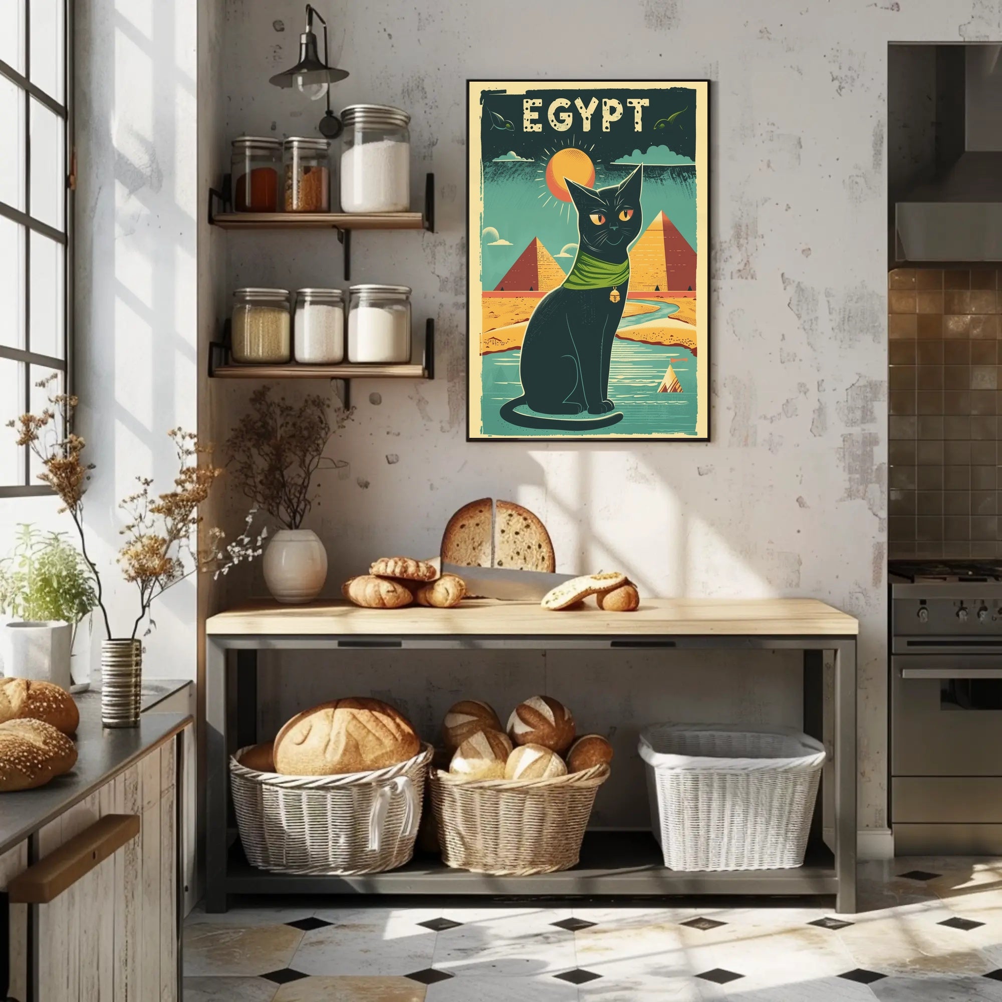 Stylized Egyptian Black Cat Poster PosterGoat