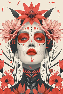 Stylized Floral Woman Portrait Modern Art Poster PosterGoat