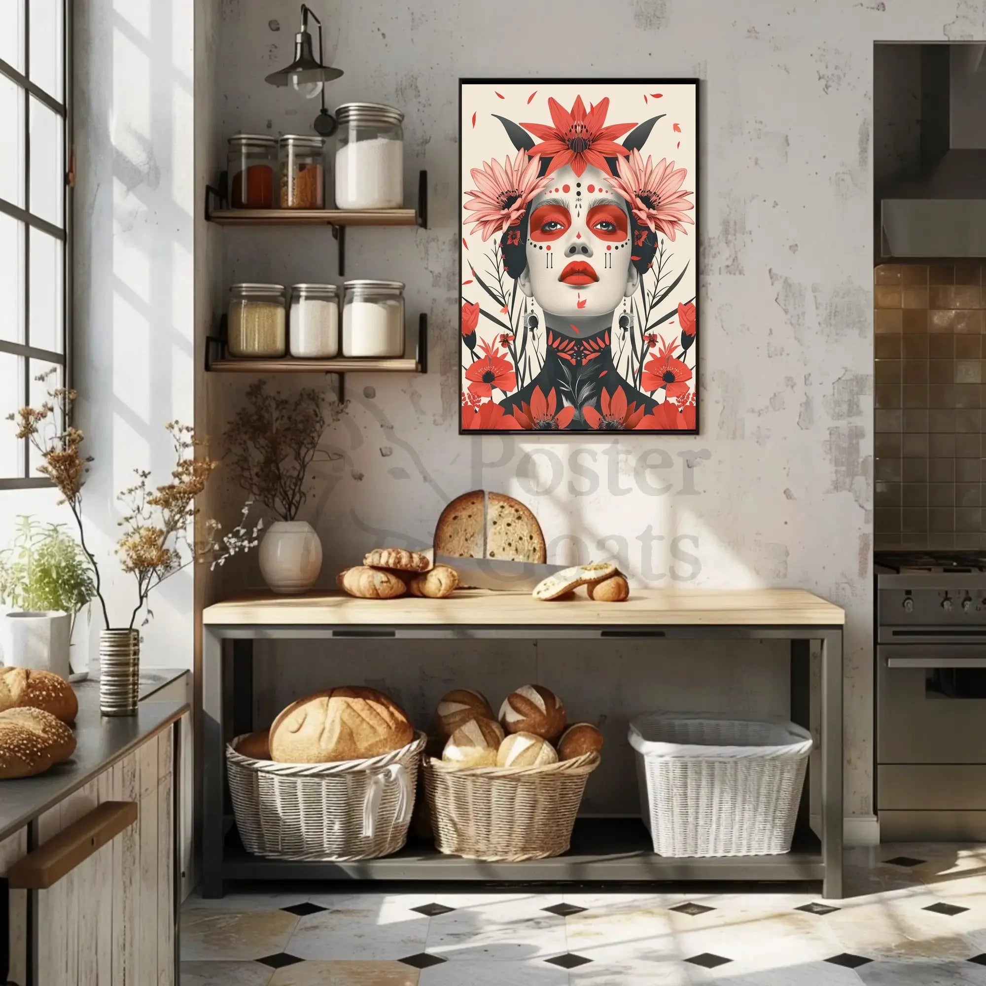 Stylized Floral Woman Portrait Modern Art Poster PosterGoat