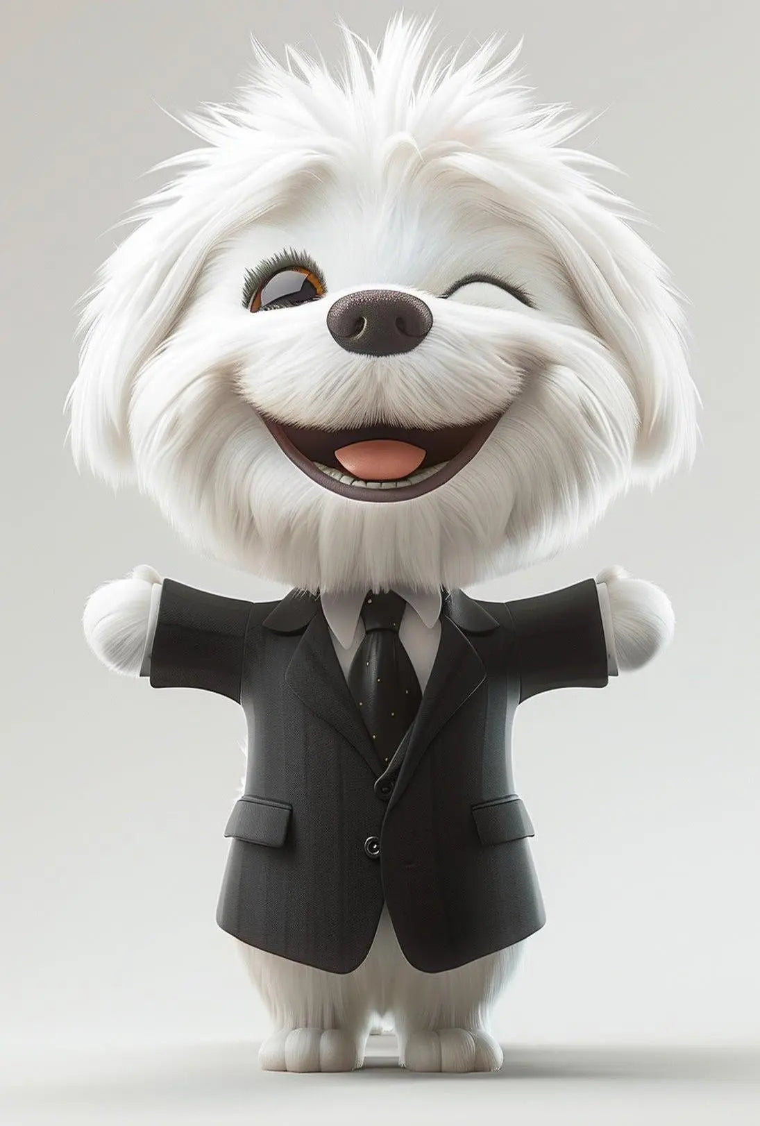 Stylized Fluffy Dog in Suit Cartoon Animal Poster PosterGoat