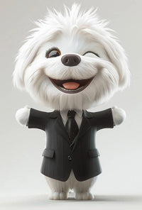 Stylized Fluffy Dog in Suit Cartoon Animal Poster PosterGoat