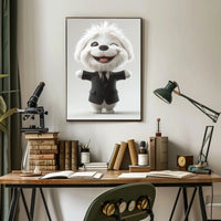 Stylized Fluffy Dog in Suit Cartoon Animal Poster PosterGoat