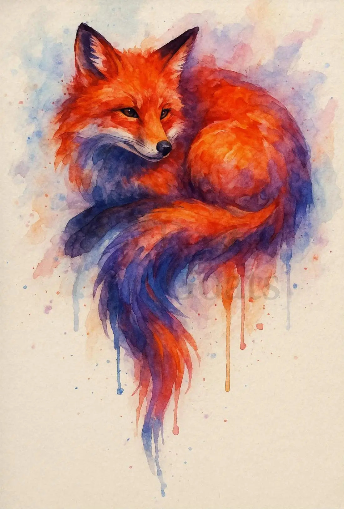 Stylized Fox Artwork Watercolor Animal Poster PosterGoat