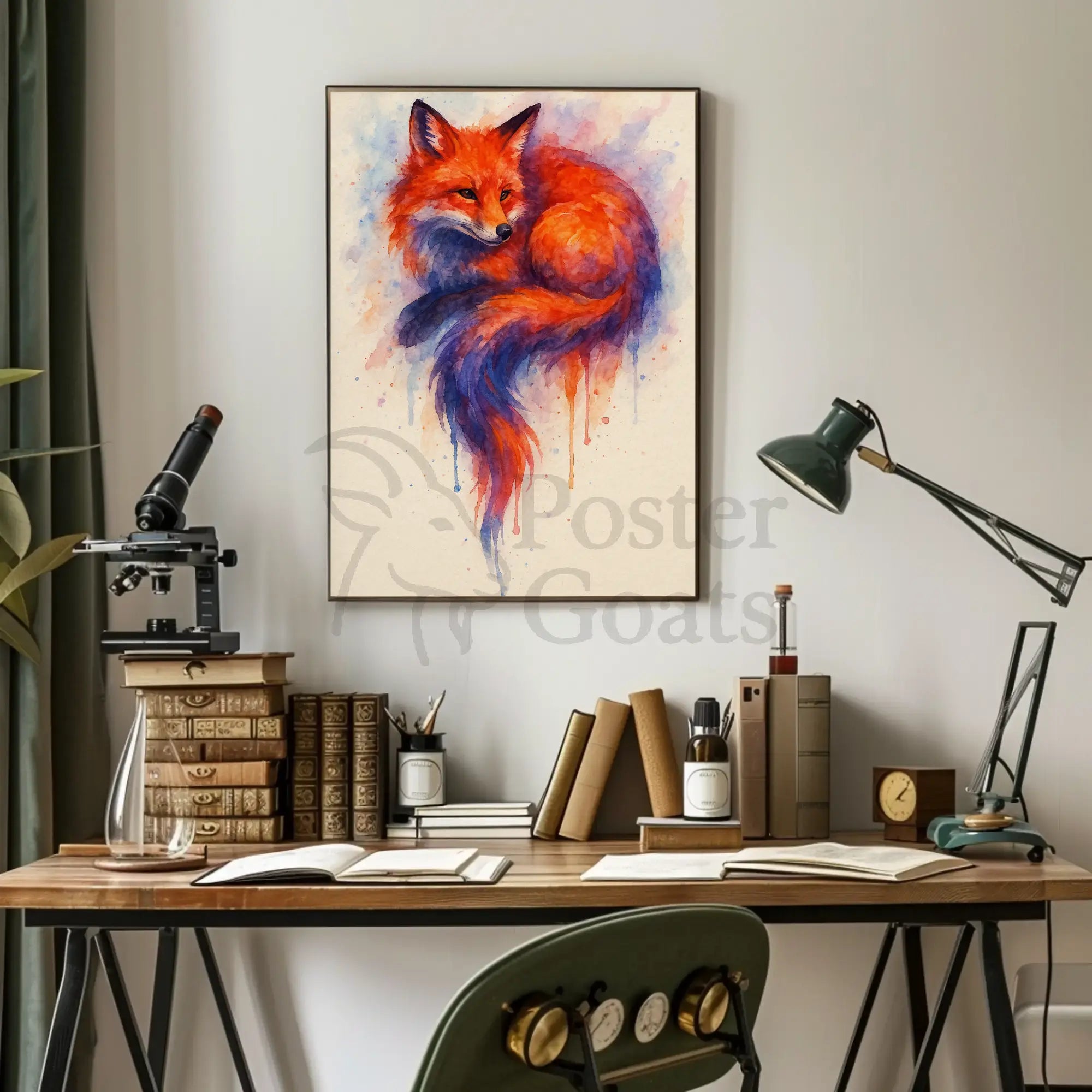 Stylized Fox Artwork Watercolor Animal Poster PosterGoat