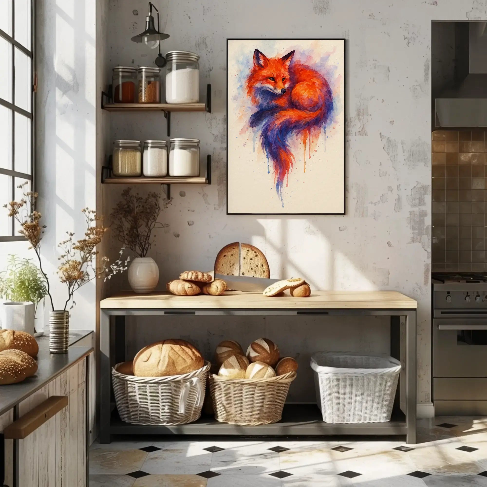 Stylized Fox Artwork Watercolor Animal Poster PosterGoat