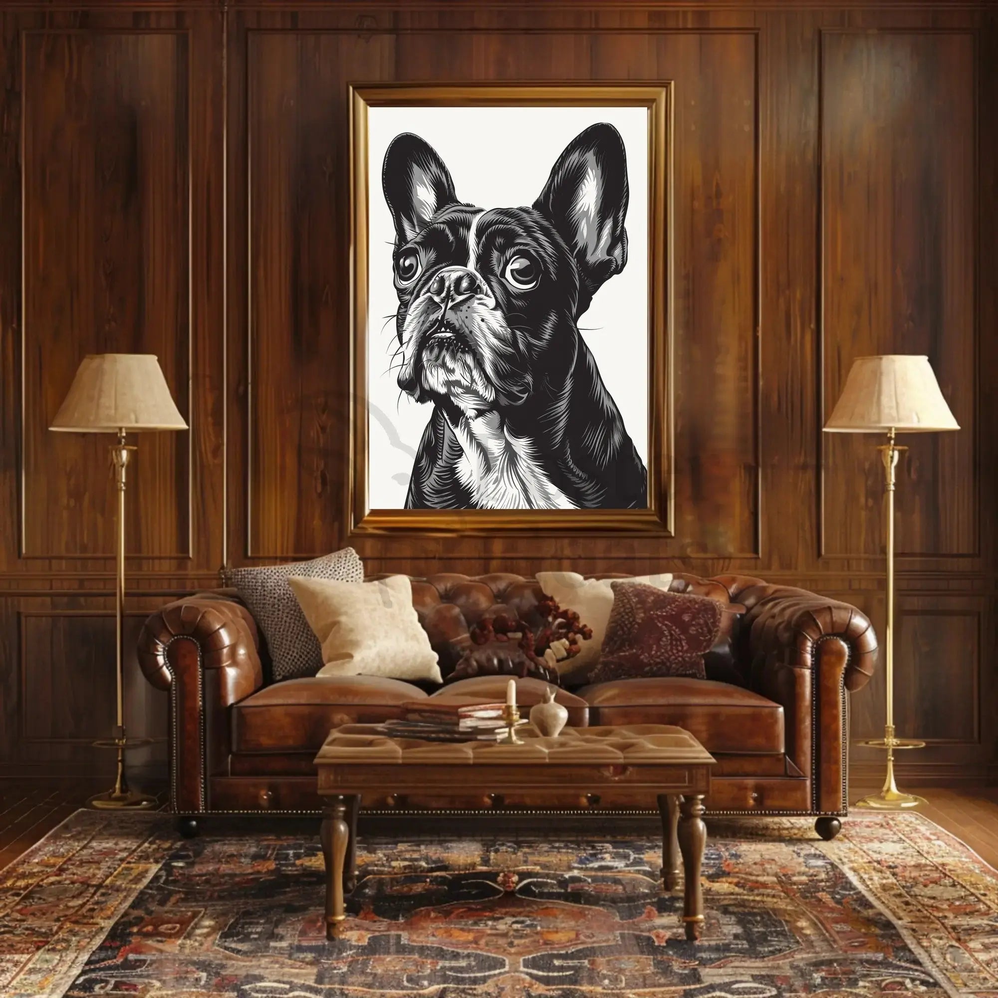 Stylized French Bulldog Portrait Wall Art - Dog Breed Poster PosterGoat