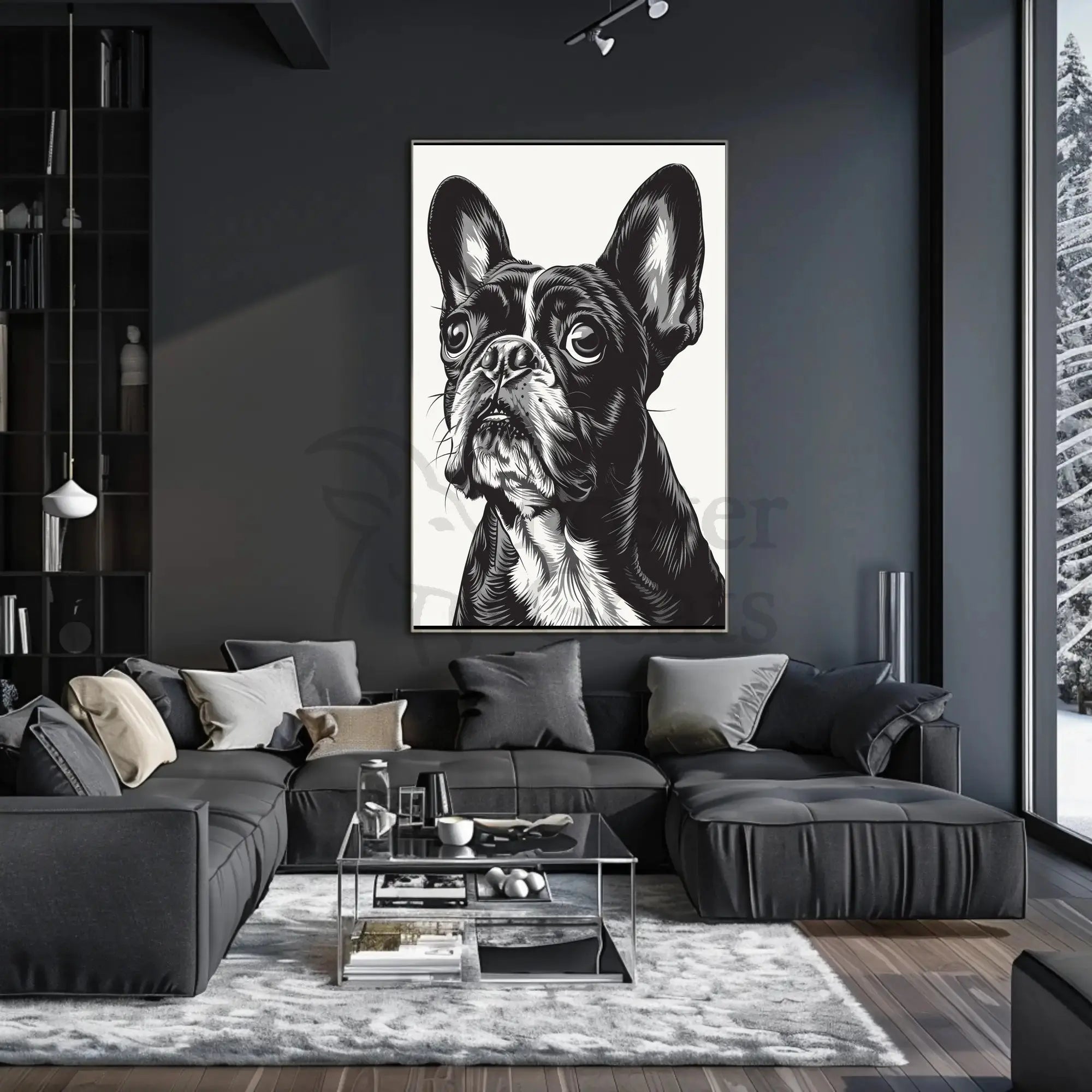 Stylized French Bulldog Portrait Wall Art - Dog Breed Poster PosterGoat