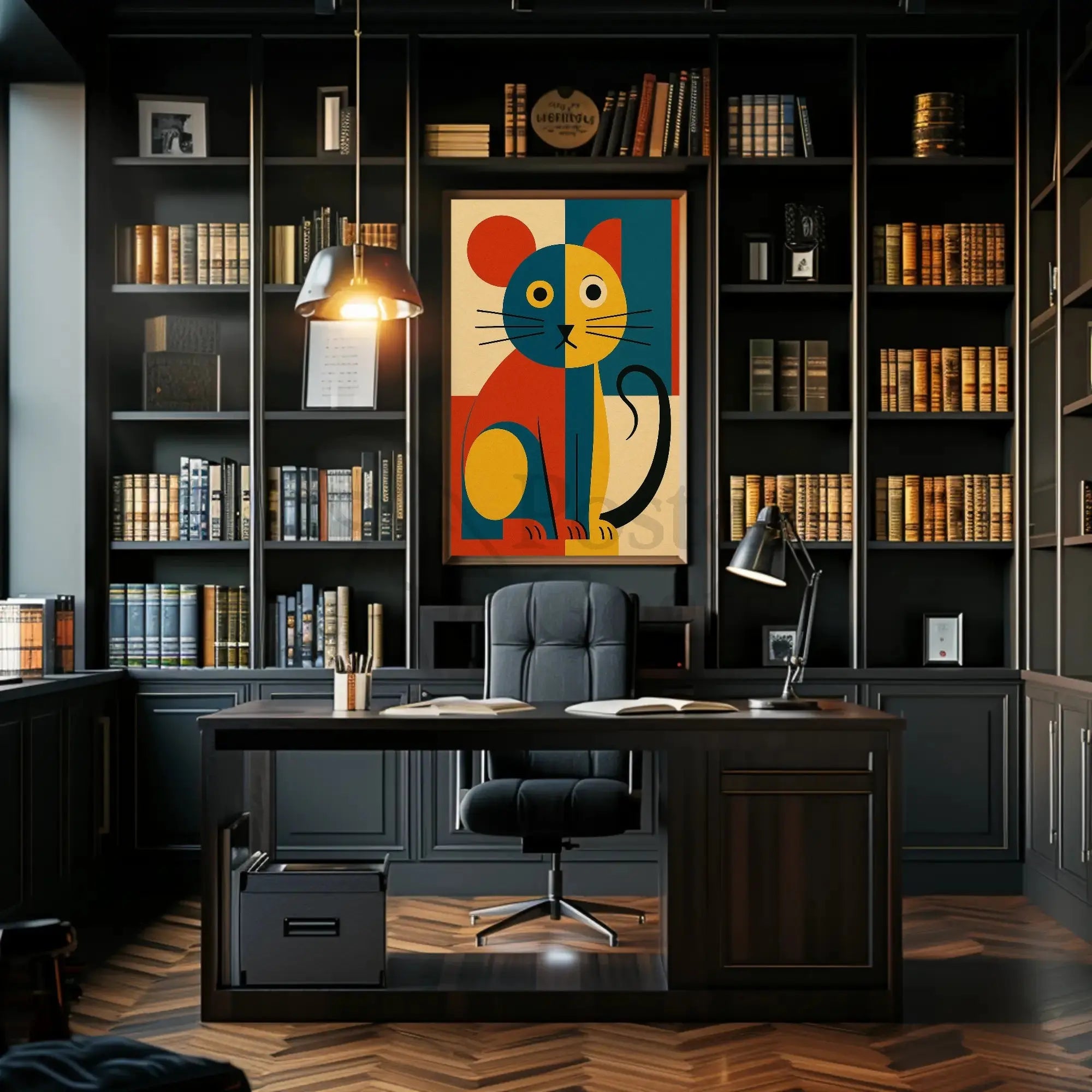 Stylized Geometric Cat Art Print Animal Poster PosterGoat
