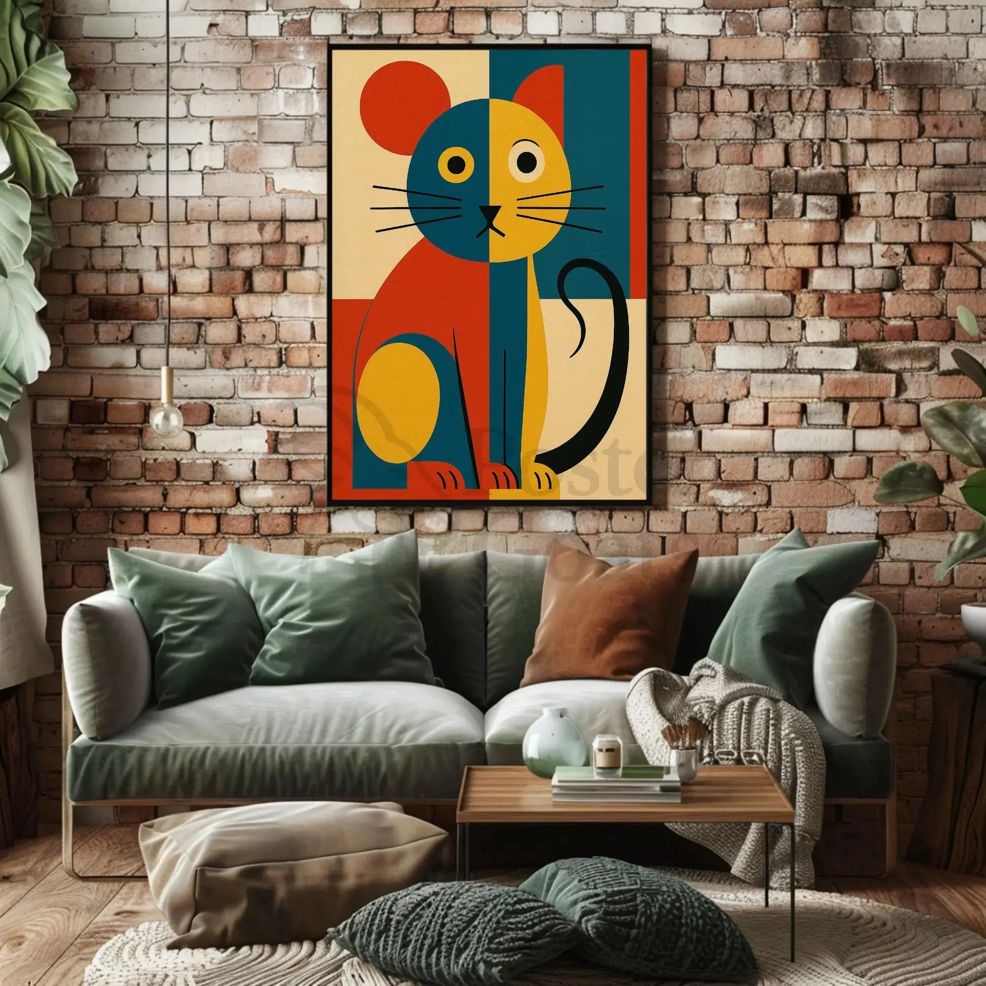 Stylized Geometric Cat Art Print Animal Poster PosterGoat