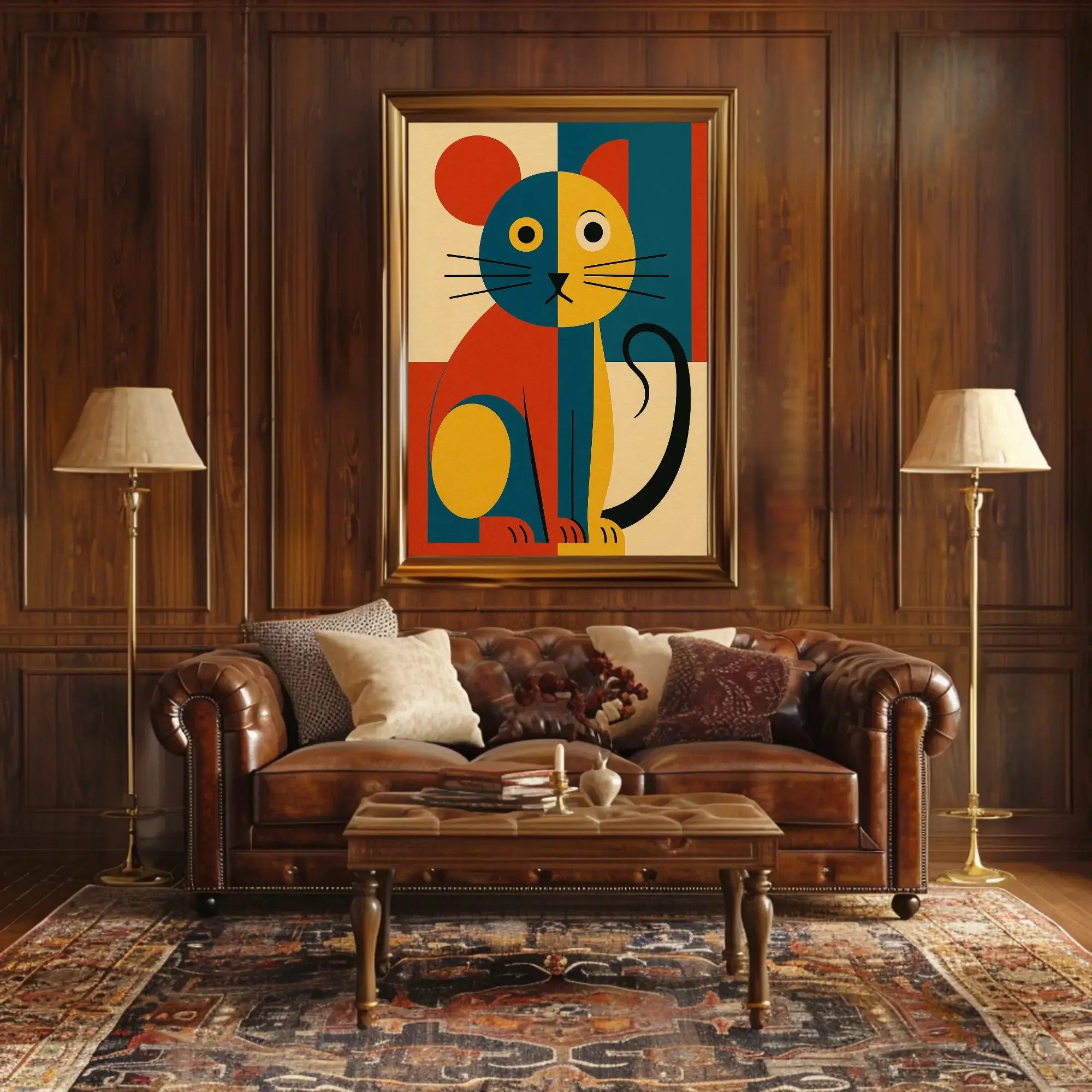 Stylized Geometric Cat Art Print Animal Poster PosterGoat