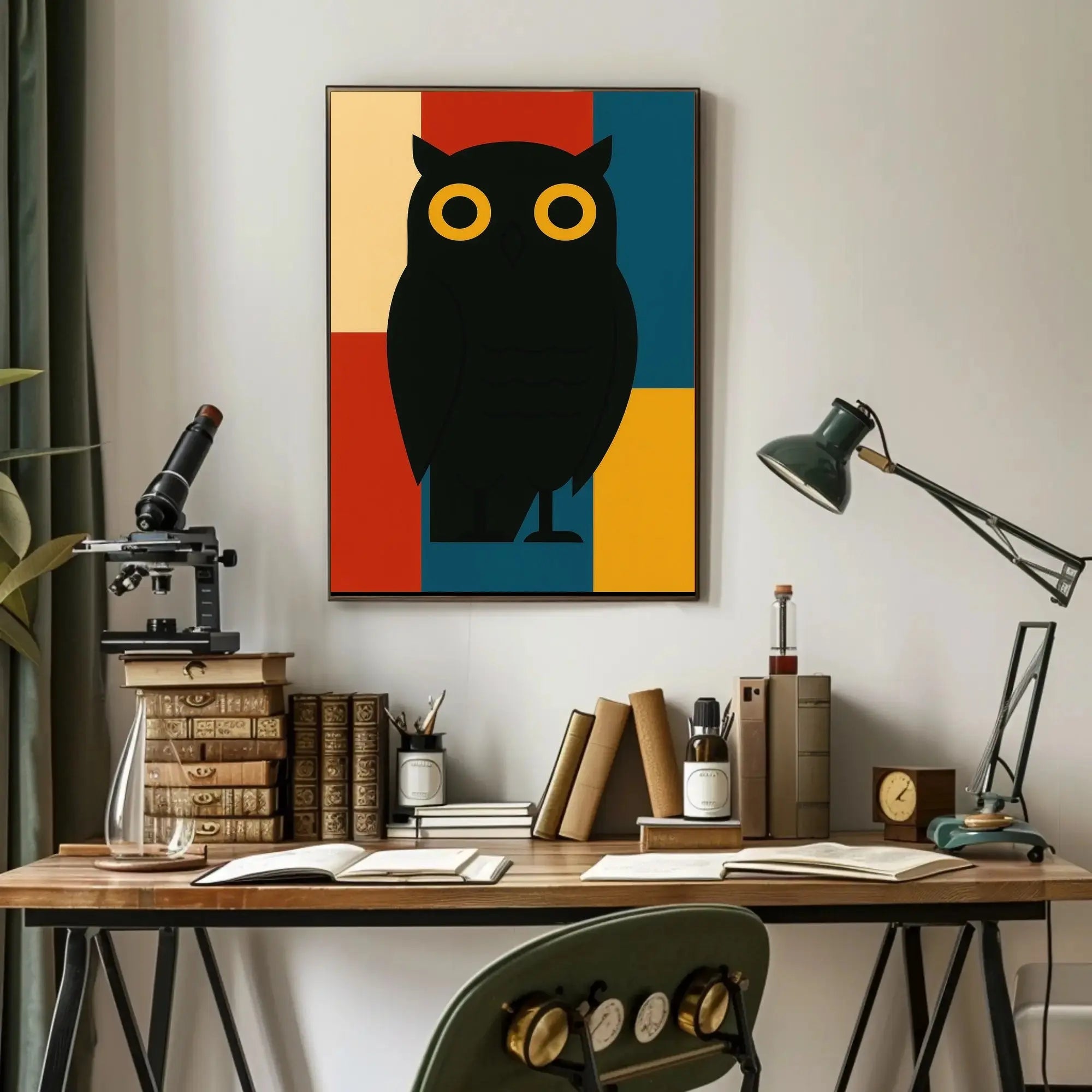 Stylized Geometric Owl Artwork for Animal Poster PosterGoat