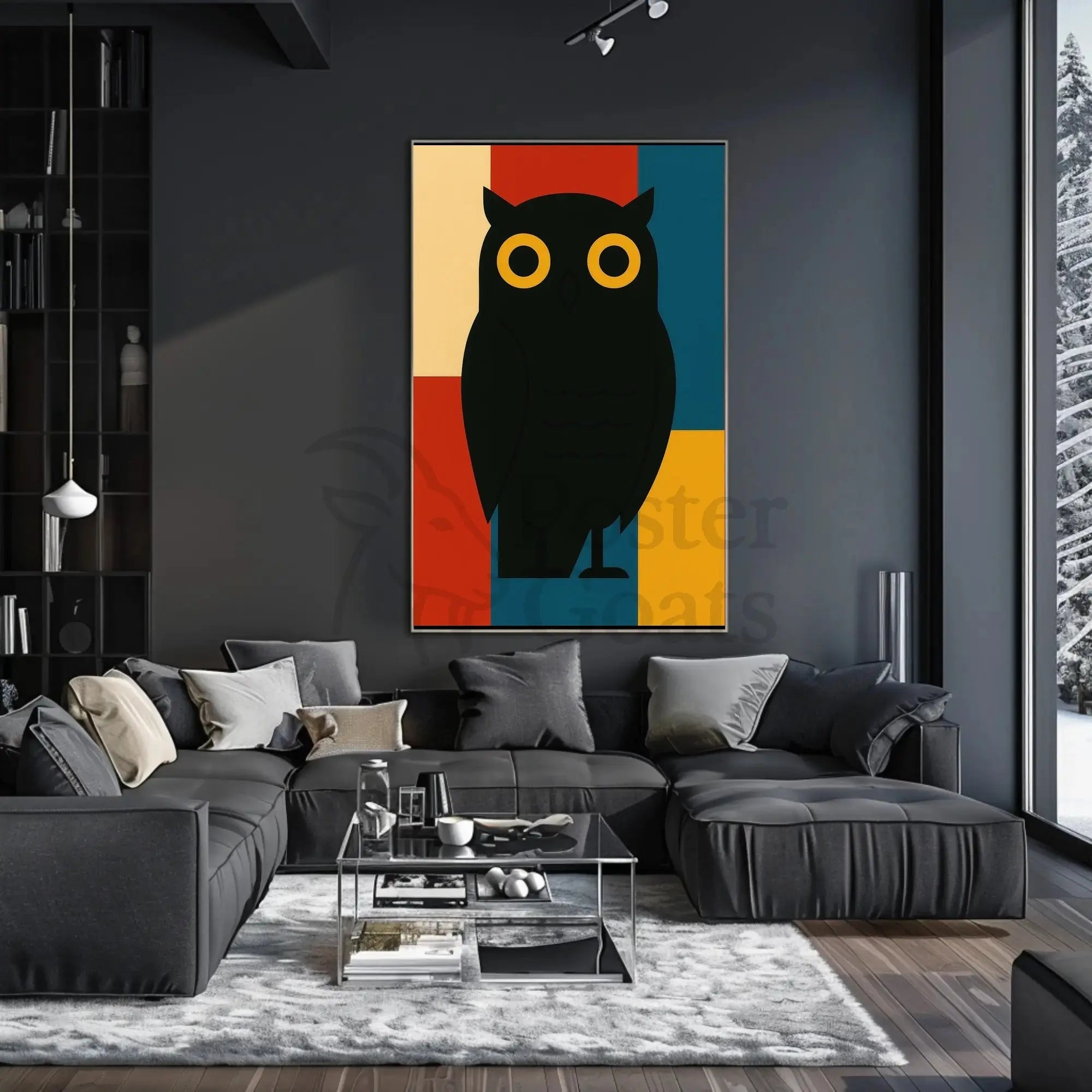Stylized Geometric Owl Artwork for Animal Poster PosterGoat