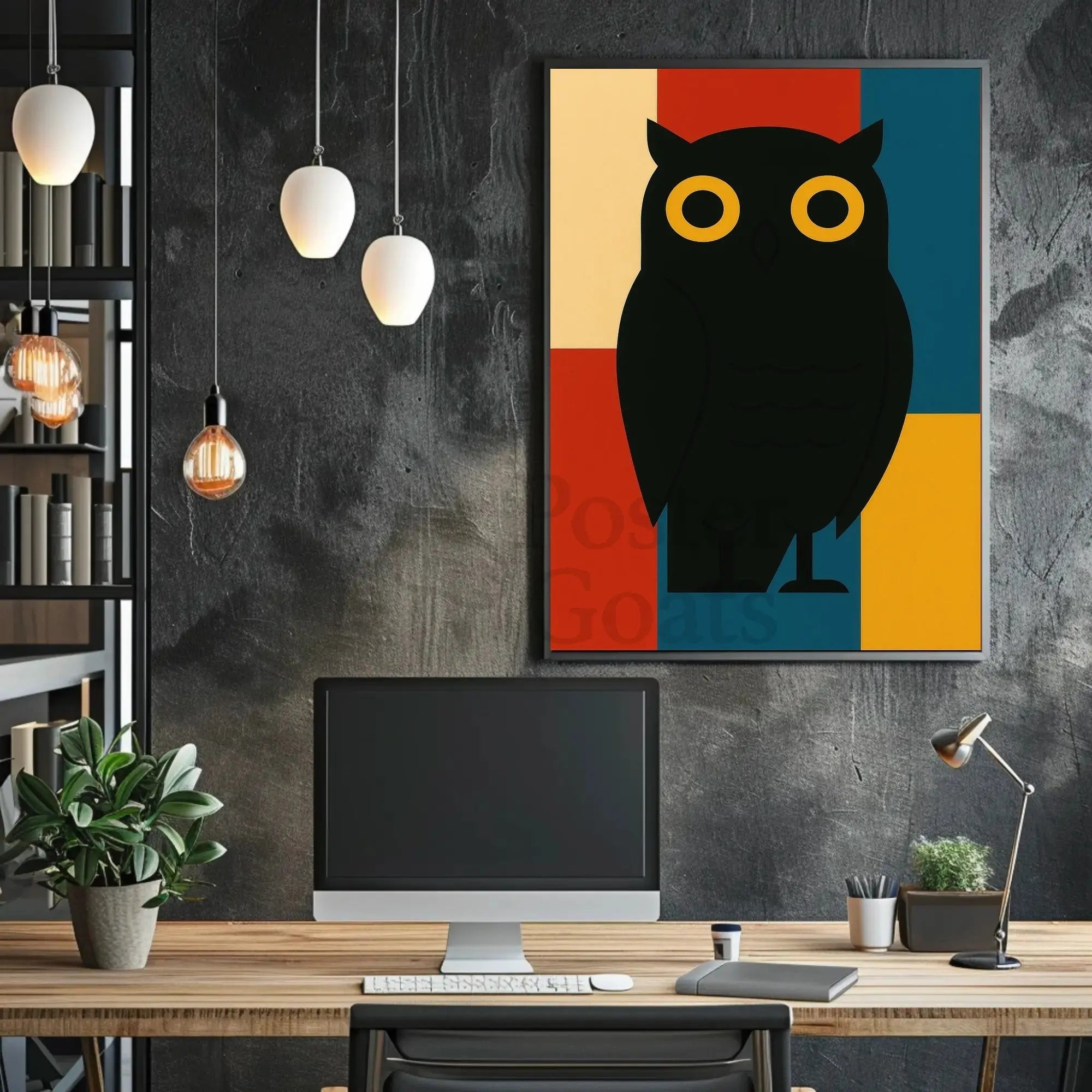 Stylized Geometric Owl Artwork for Animal Poster PosterGoat