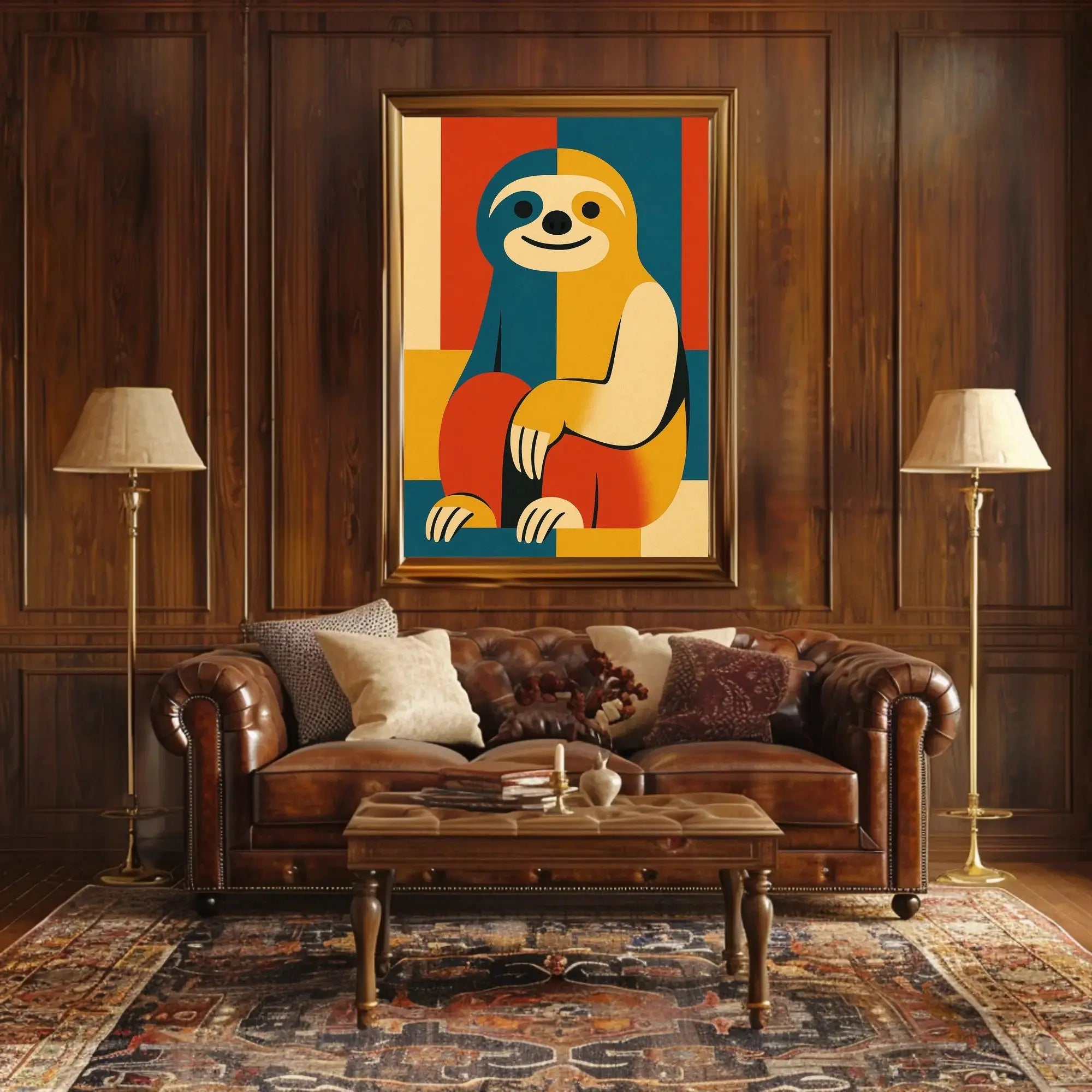 Stylized Geometric Sloth Art Print: Animal Poster PosterGoat