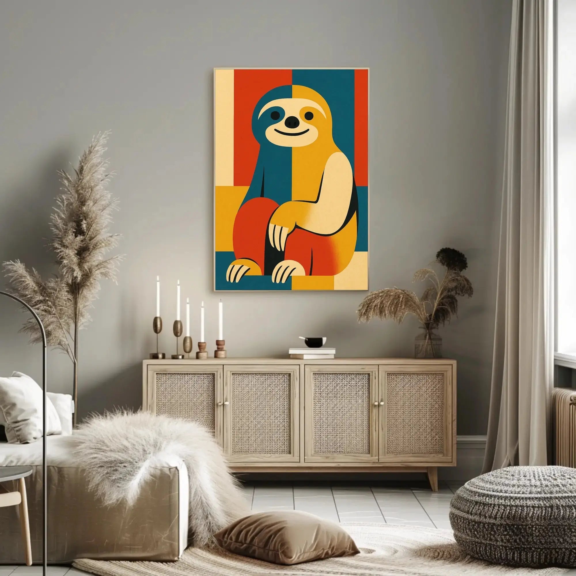 Stylized Geometric Sloth Art Print: Animal Poster PosterGoat