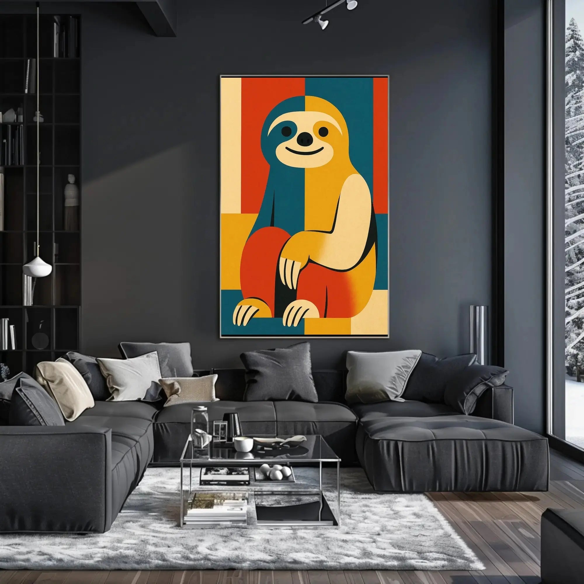 Stylized Geometric Sloth Art Print: Animal Poster PosterGoat