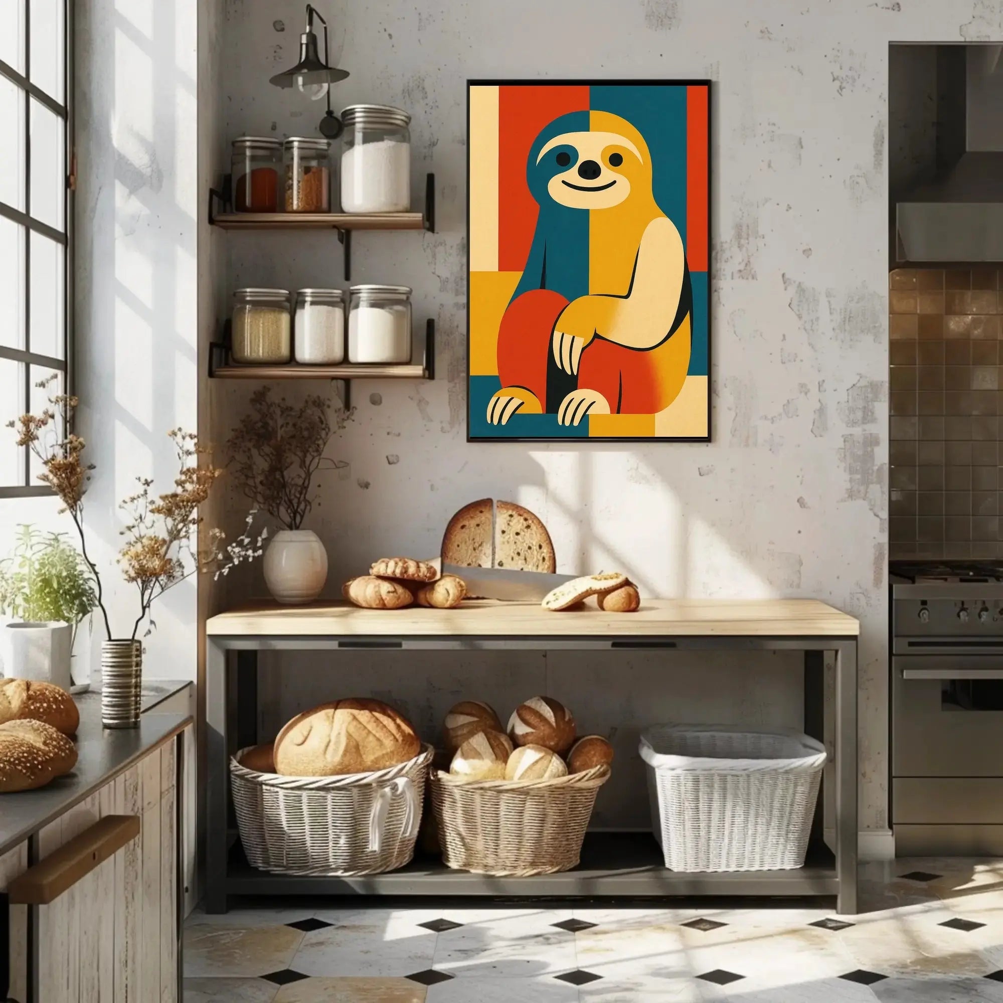 Stylized Geometric Sloth Art Print: Animal Poster PosterGoat