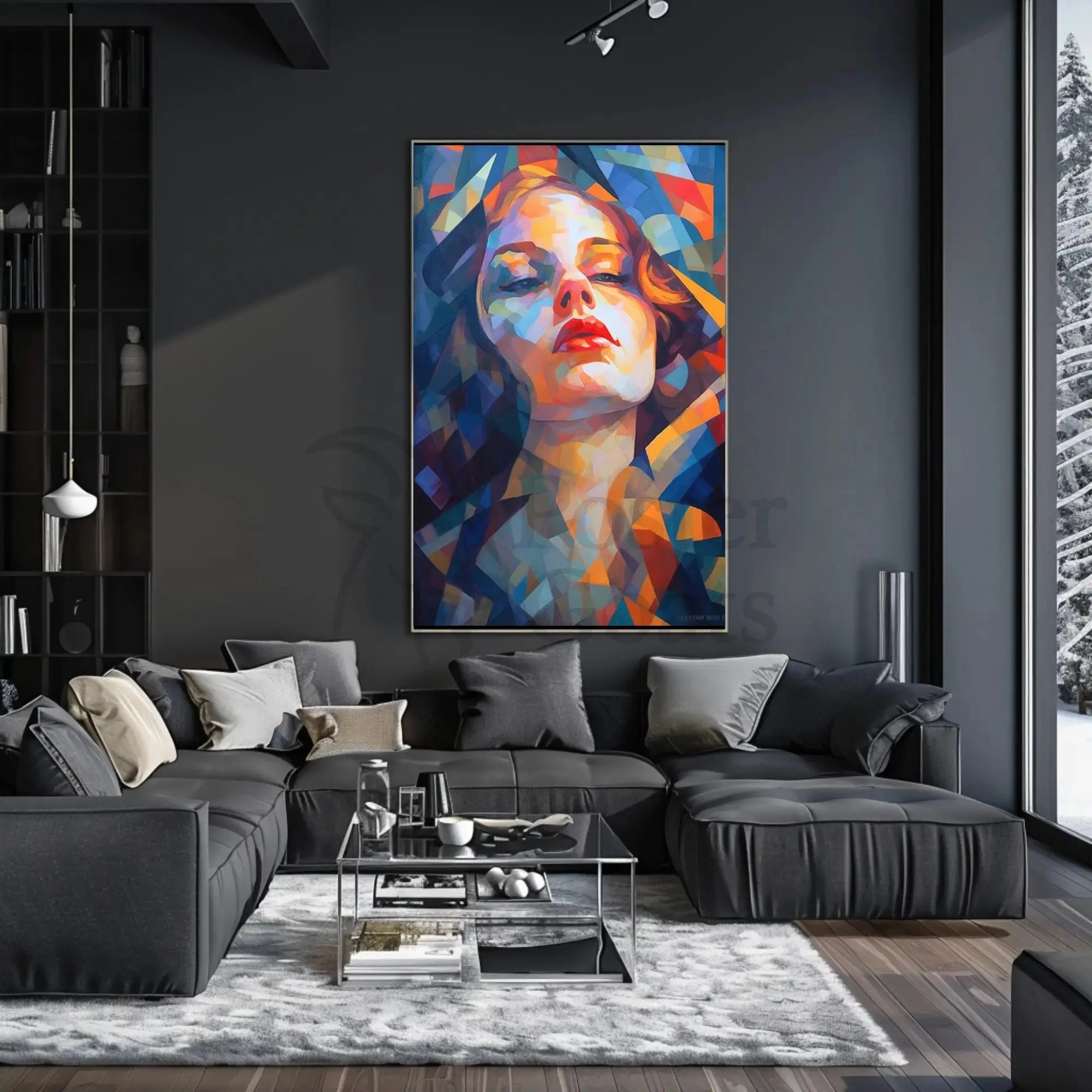 Stylized Geometric Woman Portrait Abstract Artistic Poster PosterGoat