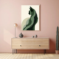 Stylized Green Cat Silhouette Abstract or Artistic Poster PosterGoat