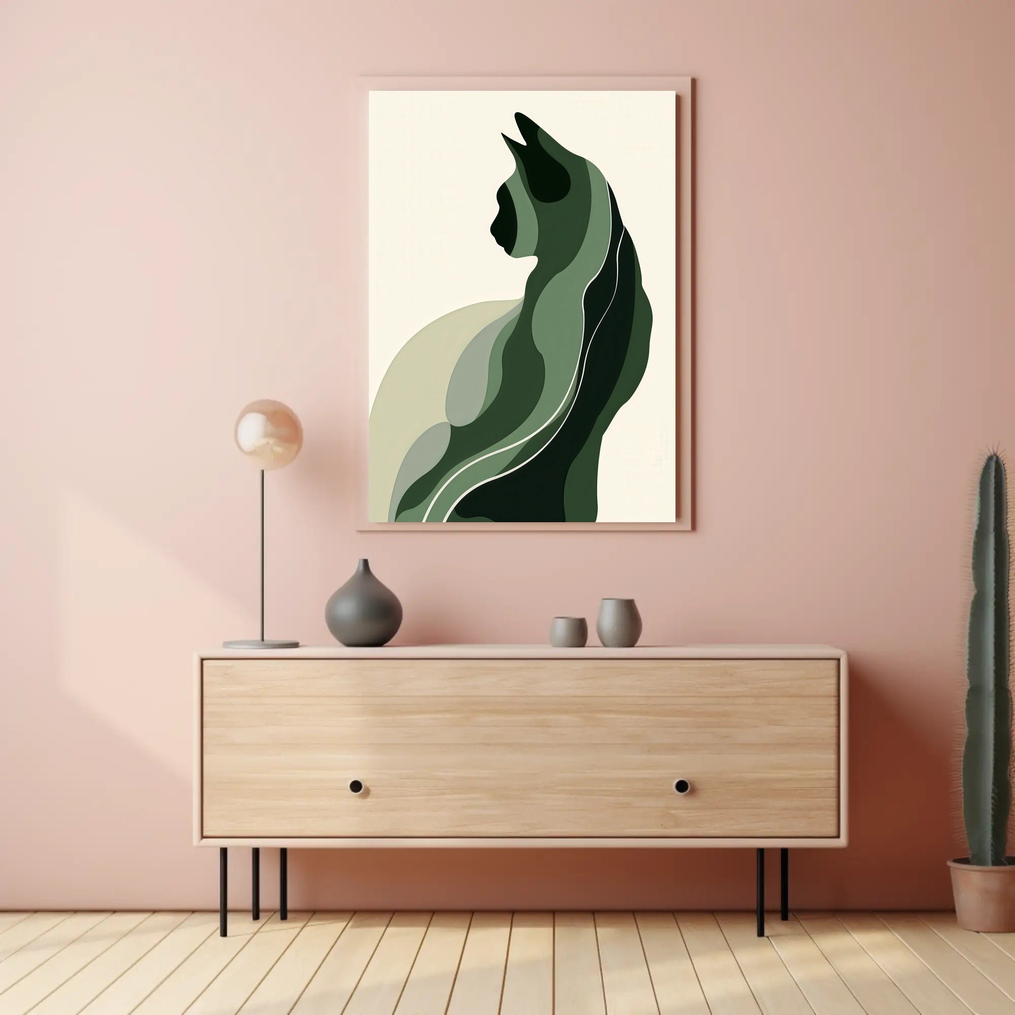Stylized Green Cat Silhouette Abstract or Artistic Poster PosterGoat